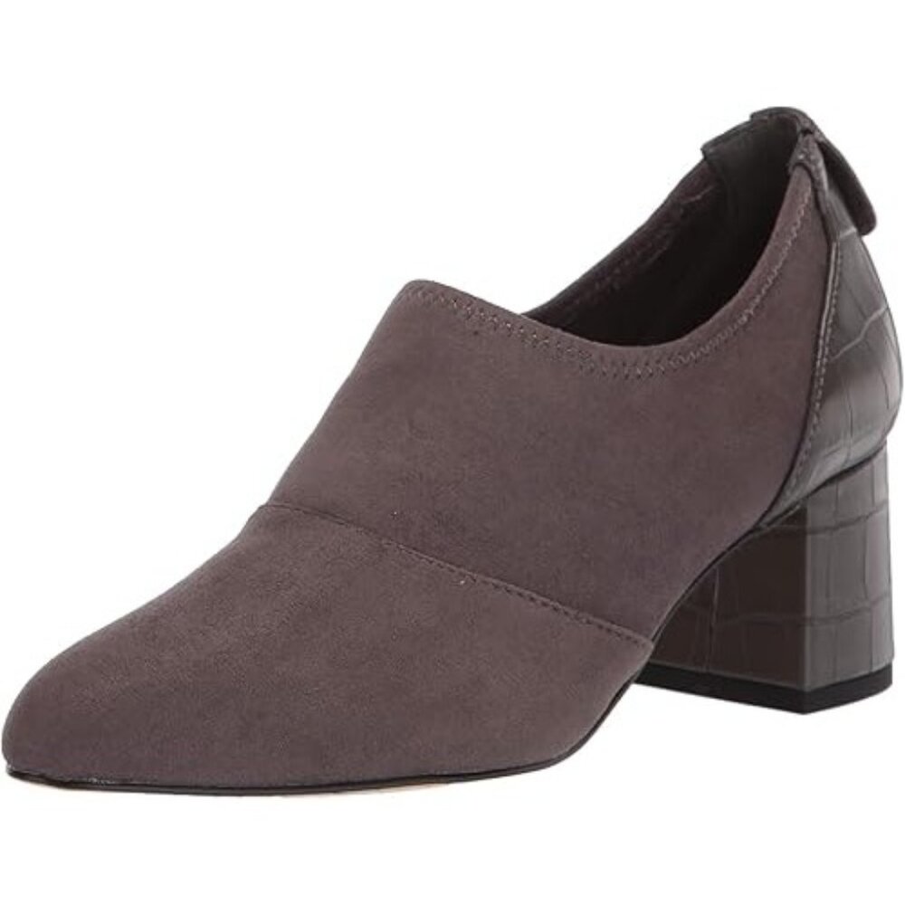 Bella Vita Women's Fashion Boot with Croco Detail Block Heel Gray Size 10 Wide